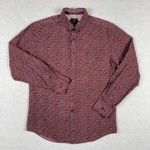 Steel & Jelly Paisley Button Down Shirt Mens Medium Burgundy Pink Long Sleeve